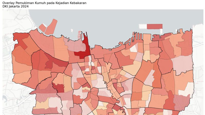 Fire incident overlay on informal settlement areas across DKI Jakarta